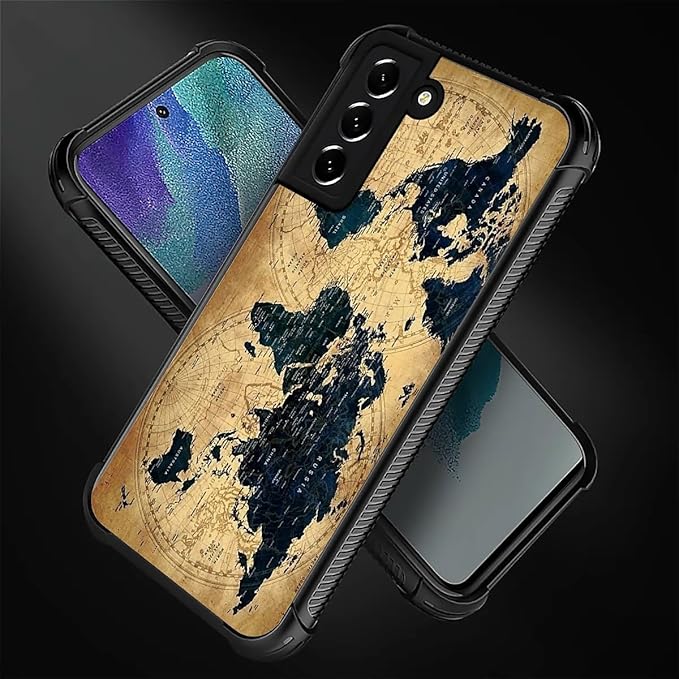 for Samsung Galaxy S22 Plus Case, Brown World Map Pattern Graphic Design Girl Boy Soft Silicone Hard Acrylic Shock Protection for Samsung Galaxy S22 Plus