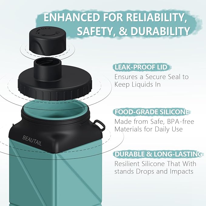 BEAUTAIL Collapsible Water Bottles, Silicone Foldable Water Bottle 610ml, BPA-Free Portable Reusable Leakproof Bottle for Gym Travel Camping Hiking Sports Outdoor, 1 Pack (Blue)