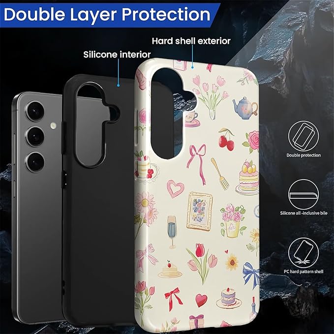 for Samsung Galaxy S25 Plus Case,HL2 Aesthetic Bow Preppy Collage Hybrid 2 Layer Hard Shell Silicone Protective Pattern Design Case