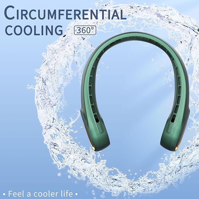 FrSara Bladeless Neck Fan, Strong Wind, Adjustable, 360° Cooling, Super Quiet, No Blade Fan Design, No Hair Twisting, Even Air Volume On Both Sides, Non-Slip Material, Short Charging, Long Use Time