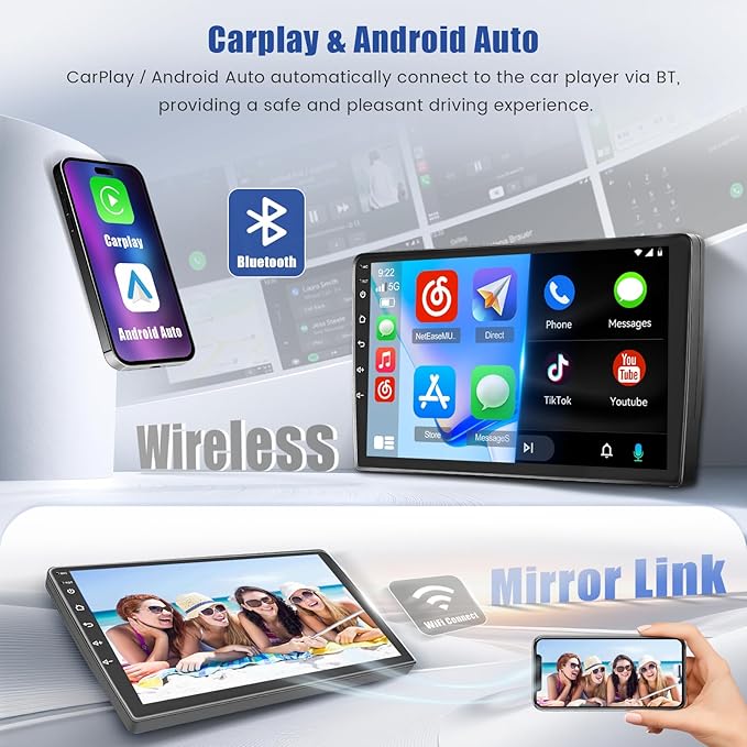 [8Core 6G+128G] Android 15 Car Radio for Jeep Compass Patriot 2010-2016 with Wireless Carplay Android Auto, 10 Inch HD Touchscreen Car Stereo with WiFi GPS Bluetooth5.0 FM/RDS 32EQ SWC