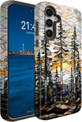 Compatible for Samsung Galaxy A17 5G Case, Dual Layer Heavy Duty 2 in 1 Shockproof Protective Phone Case,Stained Glass Forest and Sunset
