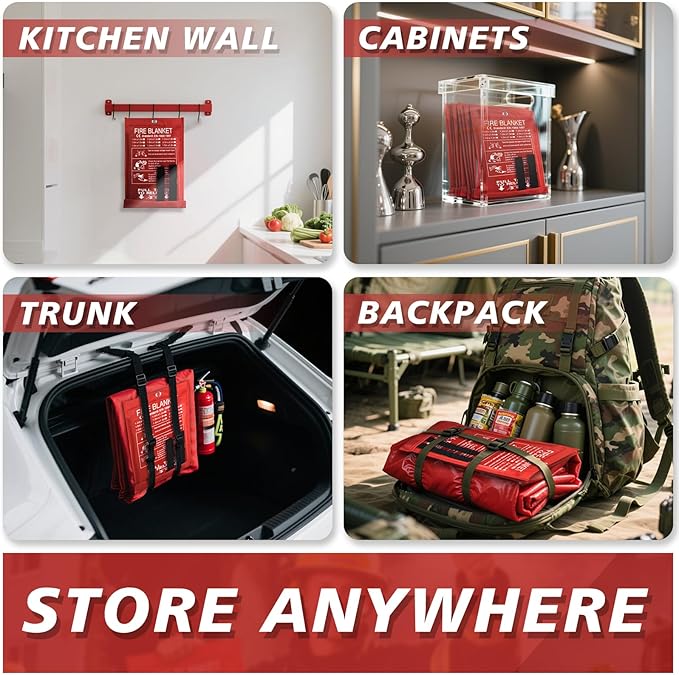 Ougist 4 Pack Emergency Fire Blanket for Home and Kitchen, 40"x40" Fire Blankets for Safety, Fiberglass Flame Suppression for Grill, RV & Camping, Peace of Mind for Your Family