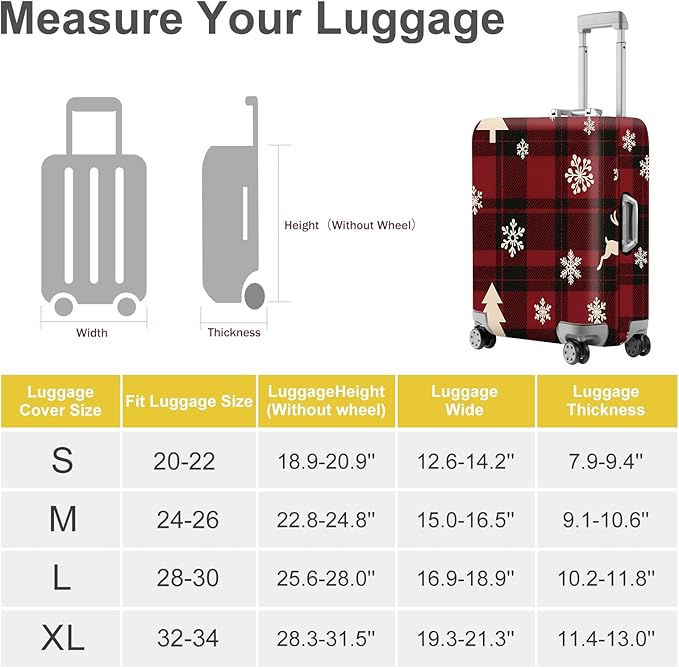 ANNA QUEEN Christmas Plaid Luggage Cover, Red and Black Check Suitcase Protector with Snowflake and Tree Pattern, Stretchable Washable Travel Sleeve for 24-26 Inch Luggage