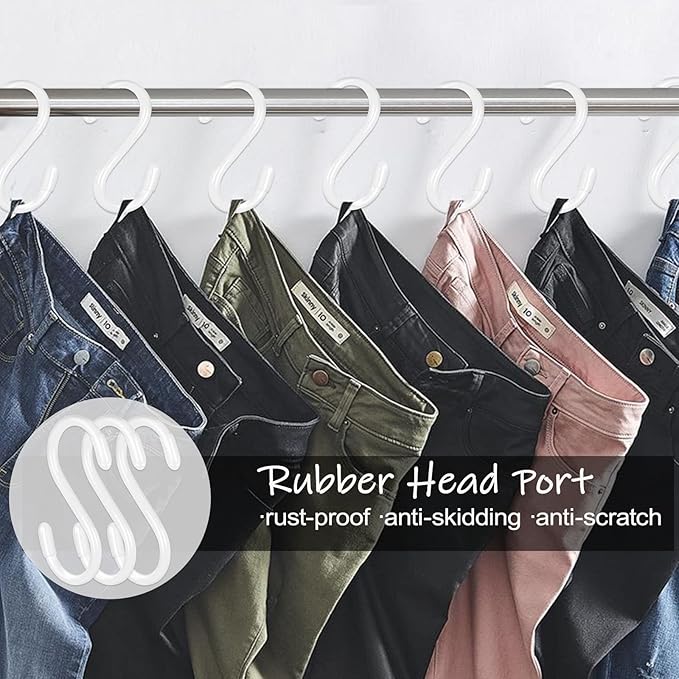 DINGEE 20 Pack Vinyl Coated S Hooks for Hanging,Heavy Duty S Hook for Hanging Plants,Non Slip 3 Inch Closet S Hooks,Steel Metal White Vinyl Coated Small Hook for Jeans Pots and Pans Coffee Cups