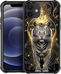 for iPhone 12/12 Pro Case, White Tiger Golden Mystery Pattern Graphic Design Girl Boy Soft Silicone Hard Acrylic Shock Protection for iPhone 12/12 Pro