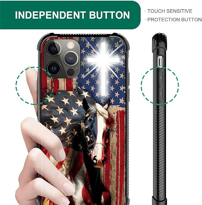 for iPhone 11 Pro Max Case, Red American Flag Horse Cross Pattern Graphic Design Girl Boy Soft Silicone Hard Acrylic Shock Protection for iPhone 11 Pro Max