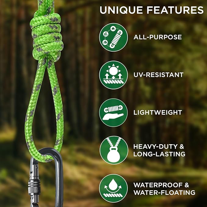 TECEUM Rope – 150 Feet x 1/4 Inch (7mm) – Green Gray – Strong All-Purpose Utility Rope – Camping, Crafting, Flag Pole, Indoor & Outdoor – Polypropylene Nylon Poly Lightweight Diamond Braided Cord