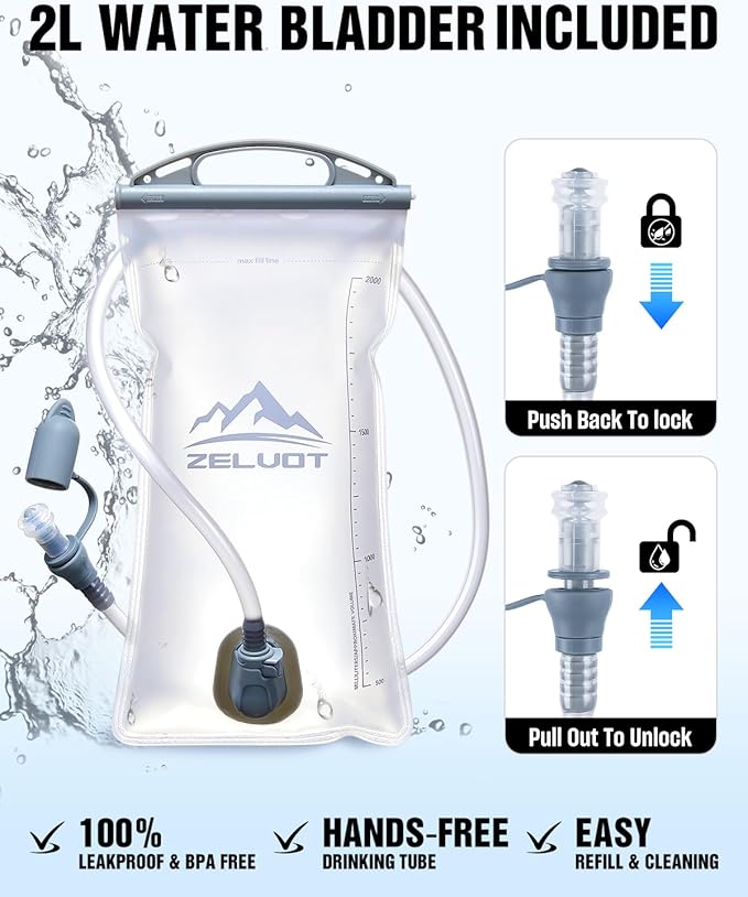 Zelvot Running Vest with 2L Water Bladder, Hydration Backpack, U.S. Original Design Patent, Lightweight Hydration Pack with Gear Holder, Reflective Chest Pack for Men Women for Marathon