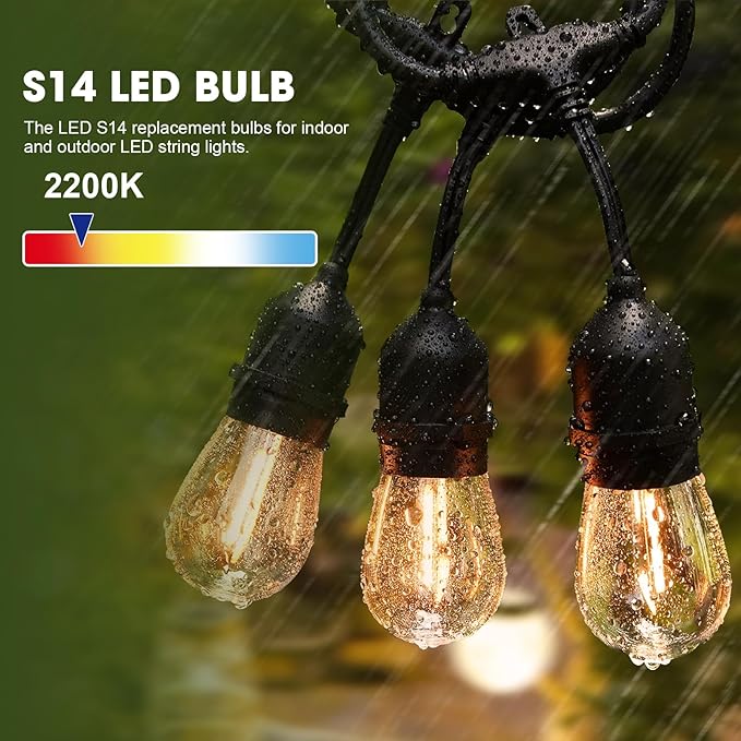 GvvooHome LED S14 Replacement Light Bulbs for Outdoor String Lights, 1W Shatterproof Edison Light Bulbs for Outside Patio Garden, E26 Standard Base, Dimmable, 2200K Warm White, 15 Pack