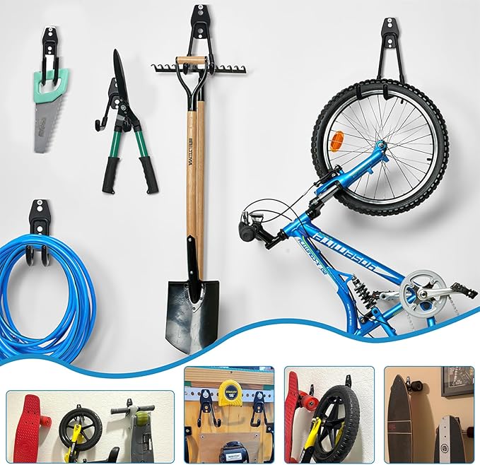 GeeWatom 2 Pack Garage Storage Utility Hooks，Garage Garden Tool Organizer，Steel Wall Mount Hooks, Garden Small U Hooks (Type O-Black)