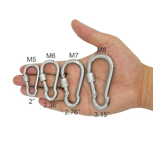 304 Stainless Steel Carabiners -2.76 inch Heavy Duty, Durable & Rust-Free Clips for Gym, Swing, Dog Leashes, Hammocks, Keychains, and More(304,M7 with Screw,Pack of 6)
