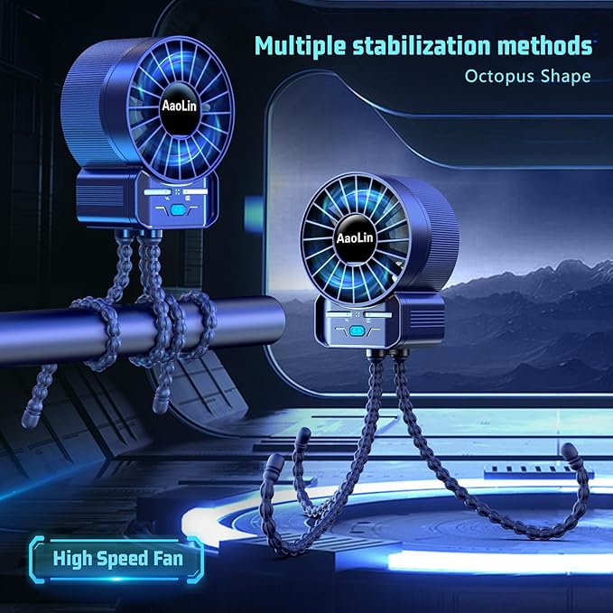 multifunctional USB rechargeable portable stroller small fan 4 speed 6600rpm high speed mini small handheld cooling fan extended flexible tripod for desktop wrap crib bike treadmill car kids gift