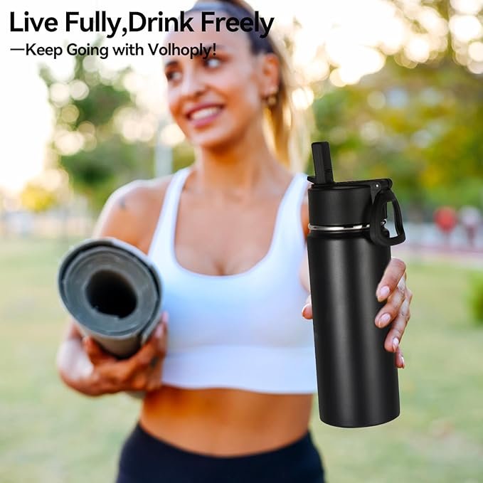 Volhoply 18oz Insulated Water Bottle Bulk 8 Pack,Kids Stainless Steel Water Bottles with Straw Lid,Double Wall Vacuum Reusable Metal Bottle,Wide Mouth Sports Flask Keep Hot and Cold(Mix,8 Set)