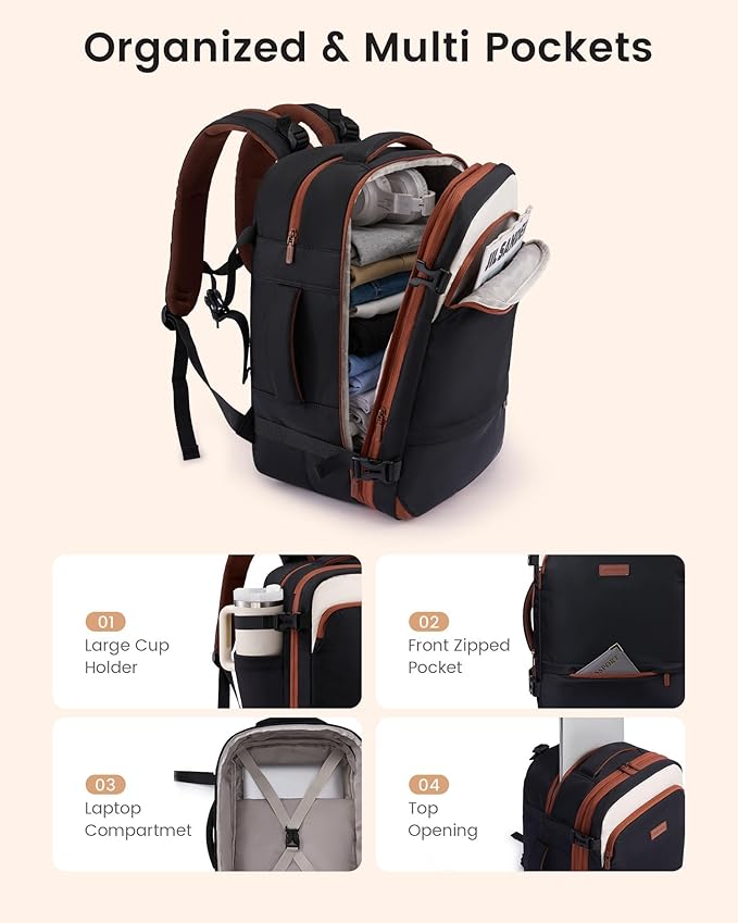 LOVEVOOK Carry On Travel Backpack For Women Flight Approved, 55L Personal Item Travel Bag Flight Approved, TSA Travel Bag Fit 18 Inch Laptop, Weekender Overnight Waterproof Daypack with 2 Cubes