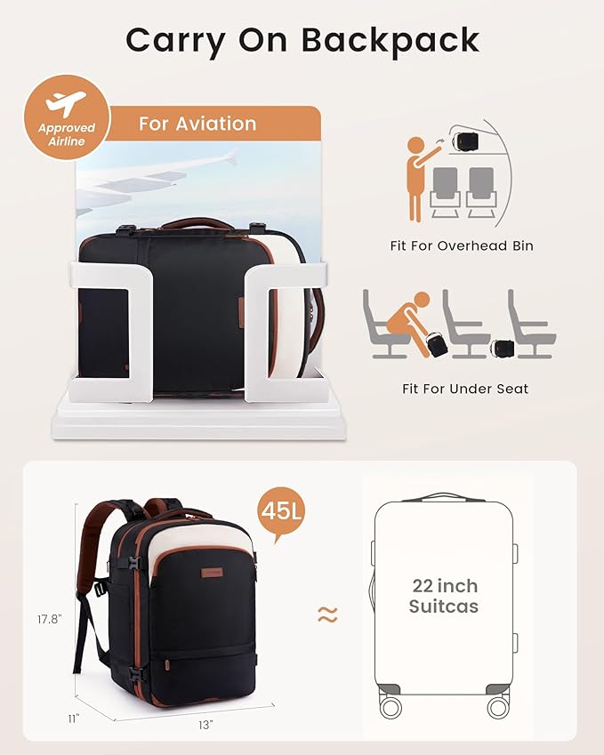LOVEVOOK Carry On Backpack for Women Flight Approved, Travel Backpack for Men, Personal Item Travel Bag with Large Cup Holder & Padded Laptop Compartment, Business Daypack with 2 Cubes, 17.3 Inch