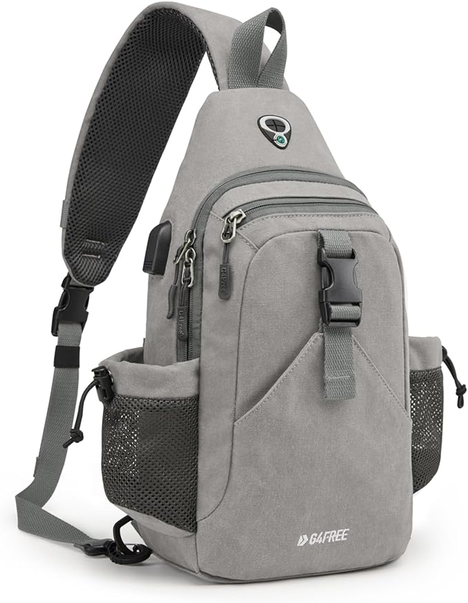 G4Free Canvas Sling Bag Crossbody Backpack with USB Charging Port & RFID Blocking, Hiking Daypack Chest Bag for Women Men
