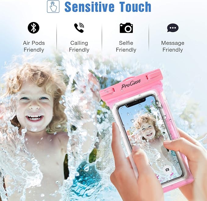 ProCase 2 Pack Waterproof Phone Pouch, Underwater Phone Case Up to 7", Dry Bag for iPhone 17 Air 16 15 14 13 Pro Plus Max, Galaxy S24 S23 S22 Ultra Pixel, Beach Essentials -Pink & Black
