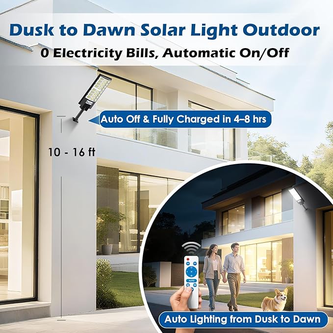 2-Pack Solar Street Lights Outdoor, 20000LM Waterproof LED Solar Flood Lights with Motion Sensor, 6500K Dusk to Dawn Solar-Powered Light Remote Control for Outside, Security Lights for Yard Driveway