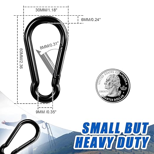 Small Carabiner Clip Hook, 2.36 inch 50 pcs Black Heavy Duty Spring Snap Hook Key Chain, Carabiners Clips for Outdoor Camping, Swing Set, Hammock, Hiking Travel, Fishing, Quick Link Keychain