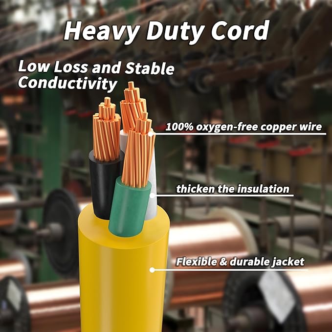 PlugSaf 100ft 12/3 Gauge Outdoor Extension Cord Waterproof with Lighted Indicator,12 Gauge SJTW Heavy Duty 15Amp 1875W,3 Prong Cords Flexible Yellow ETL Listed