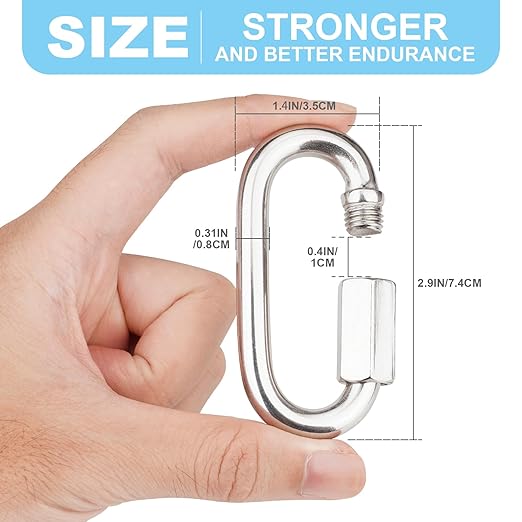 2 Pcs 3 Inch 304 Heavy Duty Stainless Steel Screw Chain Quick Links, 1540LB Capacity Carabiner Connector for Camping Outdoor Equipment Locking Hammocks Harness Leash