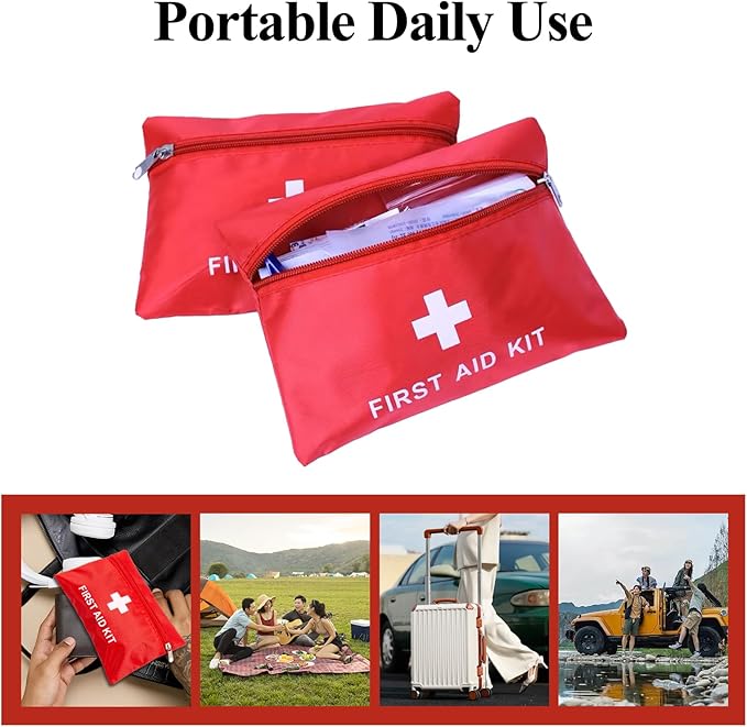 QCWN 12 Pack Empty First Aid Bag Mini Medical Kit Pouch Small Travel Emergency Survival Storage Bags for Car Home Hiking Camping Waterproof Red