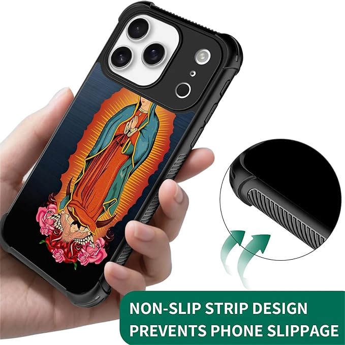 for iPhone 17 Pro Case,for MagSafe Graphic Design for Girl Boy Soft Silicone Hard Acrylic Shock Protection Designed for iPhone 17 Pro Red Virgen Guadalupe Pattern