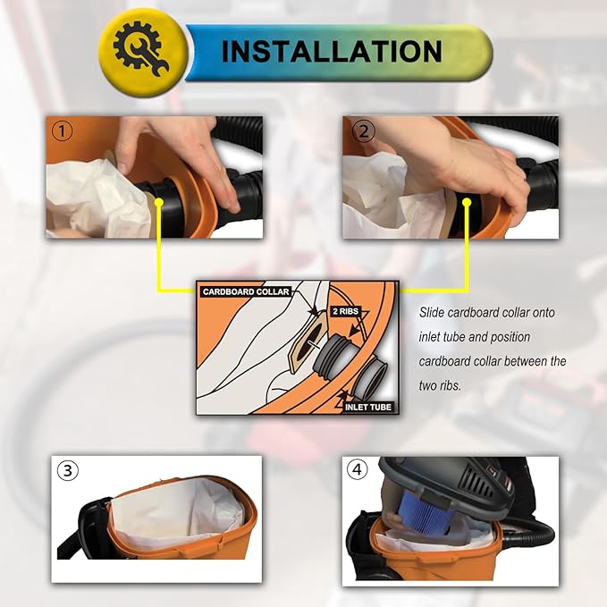 SpaceTent 15 Pack VF3501 Shop Vac Bags Size C, compatible with RIDGID 3-4.5 Gallon Wet/Dry Vacuums, High Efficiency Dust Filter Bags, Part # 23738 WS32045F