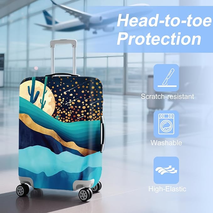 ANNA QUEEN Boho Night Desert Travel Luggage Cover -Stretchable Airplane Suitcase Protector Sleeve,Universal Washable Fit for 32-34 Inch Checked Baggage,Water Resistant Durable Luggage Protector