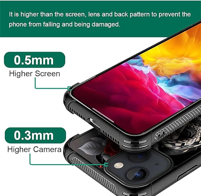 for iPhone 15 Plus Case, Entwined Rose Snake Pattern Graphic Design Girl Boy Soft Silicone Hard Acrylic Shock Protection for iPhone 15 Plus