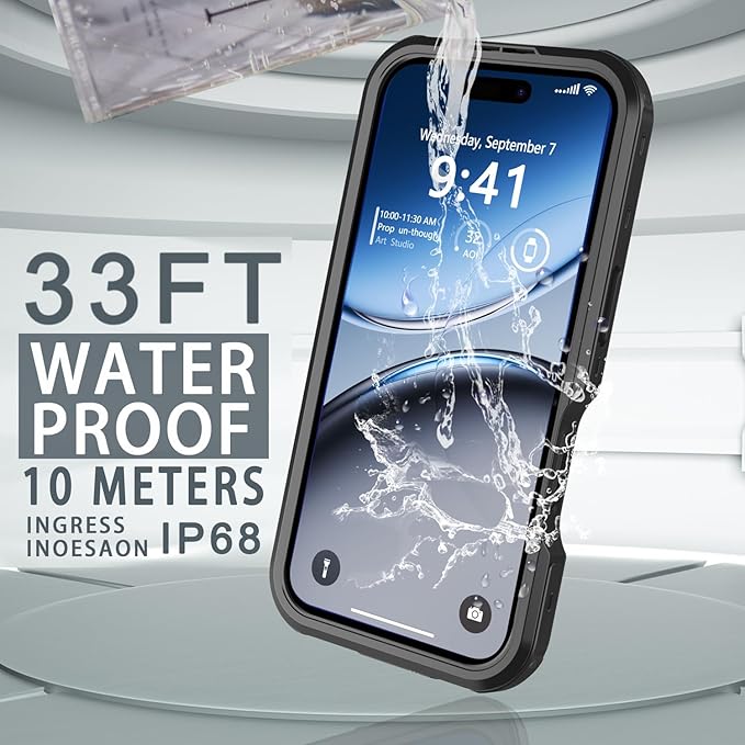 for iPhone 16 Plus Case Waterproof, [Shockproof] [Dustproof] [IP68 Waterproof] Full-Body Hard Case Built-in [Lens Screen Protection] for Diving Case (Black, for iPhone 16 Plus 6.7in)
