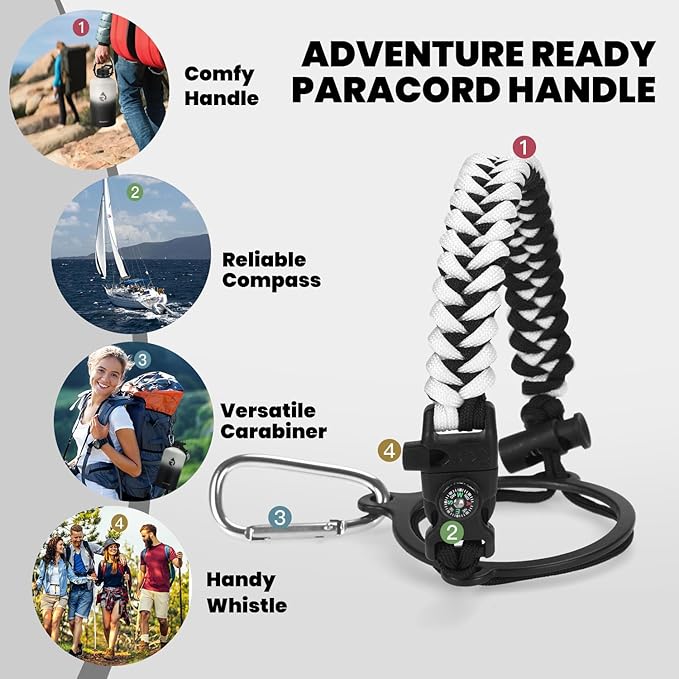 RAYMYLO One Gallon Water Bottle Insulated, Triple Walled Vacuum Stainless Steel (Cold for 48 Hrs), Leak Proof & Non-BPA, Large Water Flask Jug with Paracord Handle & Straw Spout Lids