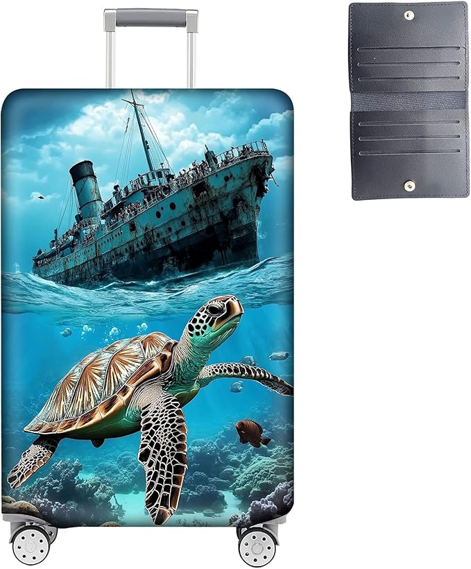 Luggage Cover Protector for 22-24 Inch Suitcases, TSA Approved Elastic Travel Suitcase Covers, Anti-Scratch Washable Luggage Sleeve for Carry On & Checked Bags, Majestic Sea Turtle