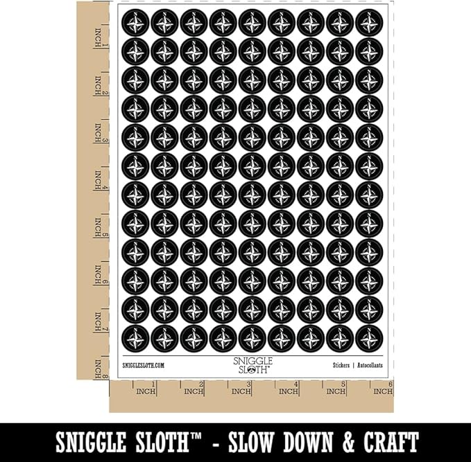 Compass Rose Nautical Star Navigation Map 200+ Round Stickers - Gloss Finish - 0.50" Size - Black