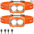 Blukar LED Headlamp,2000L Super Bright Rechargeable Headlight Flashlight with White&Red Light 2 Pack - Motion Sensor,Dimmable Brightness,8 Modes,Spotlight&Floodlight,IPX5 Waterproof for Camping-Orange