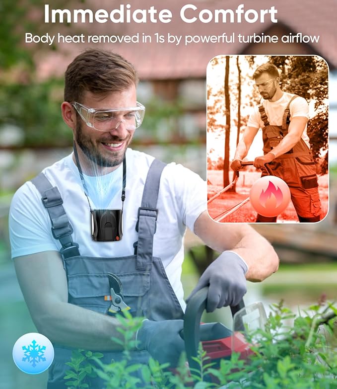 Tedajo AI Portable Waist Fan, 6 Speeds 16000RPM Strong Turbo Airflow, 40H Max Cooling Battery Powered Personal Fan Rechargeable, Hands-Free Shirt/Belt/Neck Fan for Work, Outdoor, Travel, Gift for Men