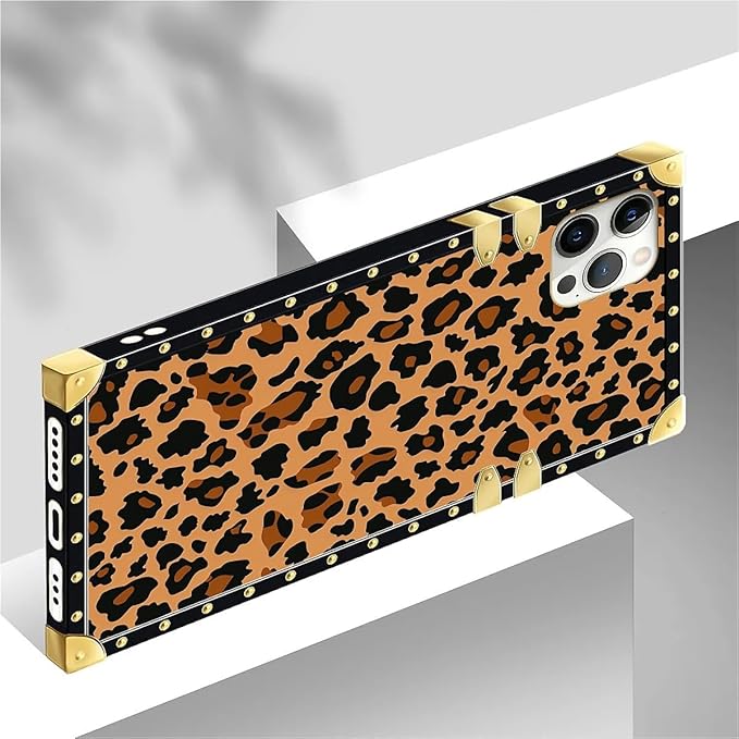 Compatible with iPhone 12 Case, Brown Leopard Texture Luxury Golden Decoration for Girl Women Soft TPU Shockproof Protective Hard PC Back for iPhone 12 Pro
