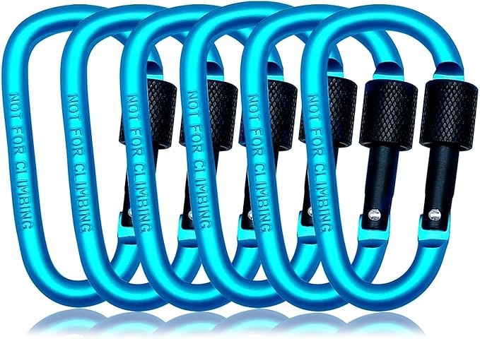 6 Pack Small Locking Carabiner, 3 Inch Aluminum D-Shape Snap Hook with Screw Gate for Hiking, Camping, Fishing&Backpack(Not for Climbing)