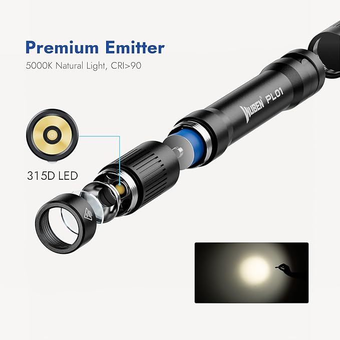 WUBEN PL01 Pen Light, 650 Lumens Pocket EDC Flashlight Rechargeable, Bright LED Pen Flashlight, IP68 Handheld Flash Lights, Compatible 2 AAA Battery for Home, Outdoor, Emergencies, Inspection