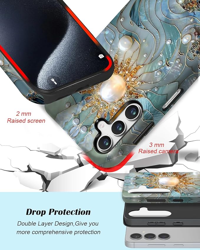 Compatible for Samsung Galaxy A37 5G Case, Dual Layer Heavy Duty 2 in 1 Shockproof Protective Phone Case,Sun Waves Pearl
