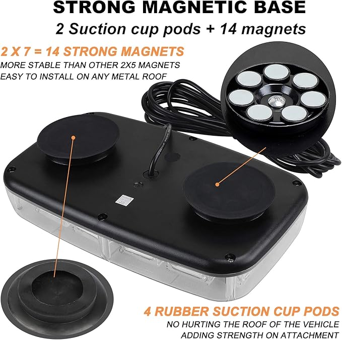 ASPL [Upgraded 5] 48LED Roof Top Strobe Lights, High Visibility Emergency Safety Warning LED Mini Strobe Light bar with Magnetic Base for 12-24V Snow Plow, Trucks, Construction Vehicles (Amber/White)