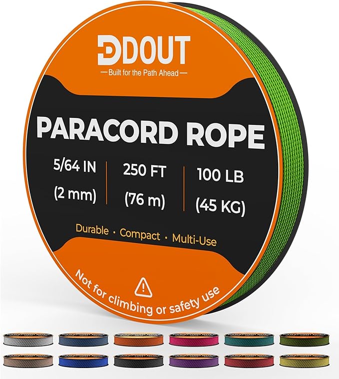DDOUT 2mm Paracord 100lb, Thin Micro Paracord Rope, FLGreen 250FT Nylon Cord for Crafting, DIY Projects, Fishing, Camping & Outdoor