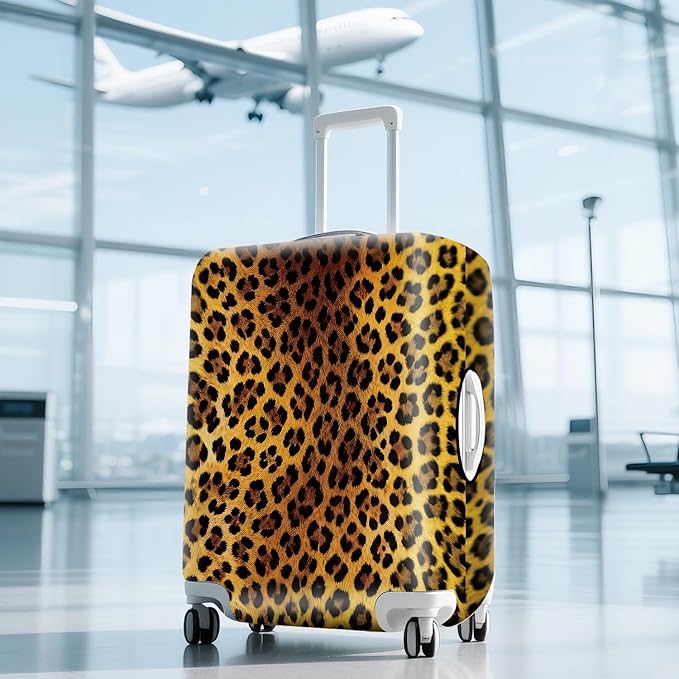 ANNA QUEEN Vintage Leopard Pattern Travel Luggage Cover -Stretchable Airplane Suitcase Protector Sleeve,Universal Washable Fit for 32-34 Inch Checked Baggage,Water Resistant Durable Luggage Protector