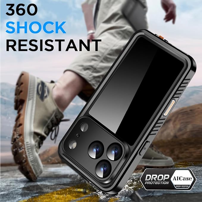 AICase Compatible with iPhone 17 Pro Max Case Waterproof, Clear Water Proof Built-in Screen Protector Shockproof Dustproof Snowproof Full Body Rugged Underwater Phone Case with Lanyard