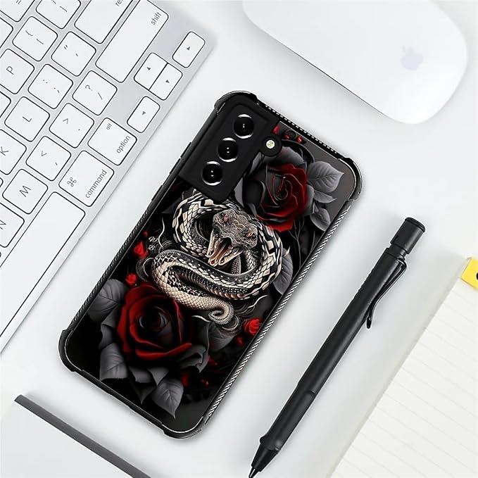 for Samsung Galaxy S22 Plus Case, Entwined Rose Snake Pattern Graphic Design Girl Boy Soft Silicone Hard Acrylic Shock Protection for Samsung Galaxy S22 Plus