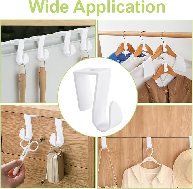 32Pcs Over Cabinet Door Hooks Plastic Over The Door Single Hook Space-Saving Hanger Extender Clips Multi-Purpose Hook for Kitchen Bathroom Bedroom (White)