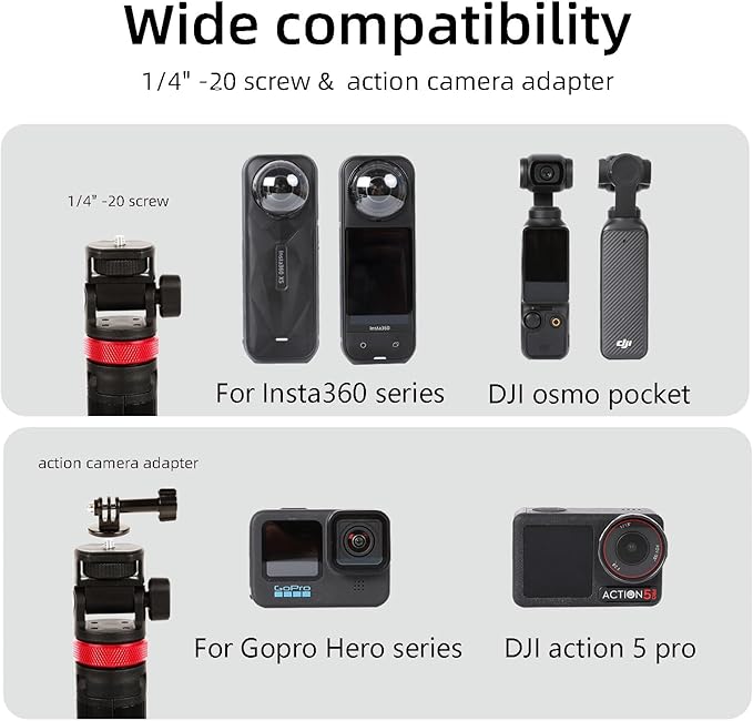 Osmo Action 6/5 pro 81" Extendable Selfie Stick & Tripod for Gopro Camera, Vlogging Video Recording, Compatible with GoPro Max Hero 14 13 12 11 10 9,DJI Osmo Action 6 5 4 3,DSLR（14-81”）