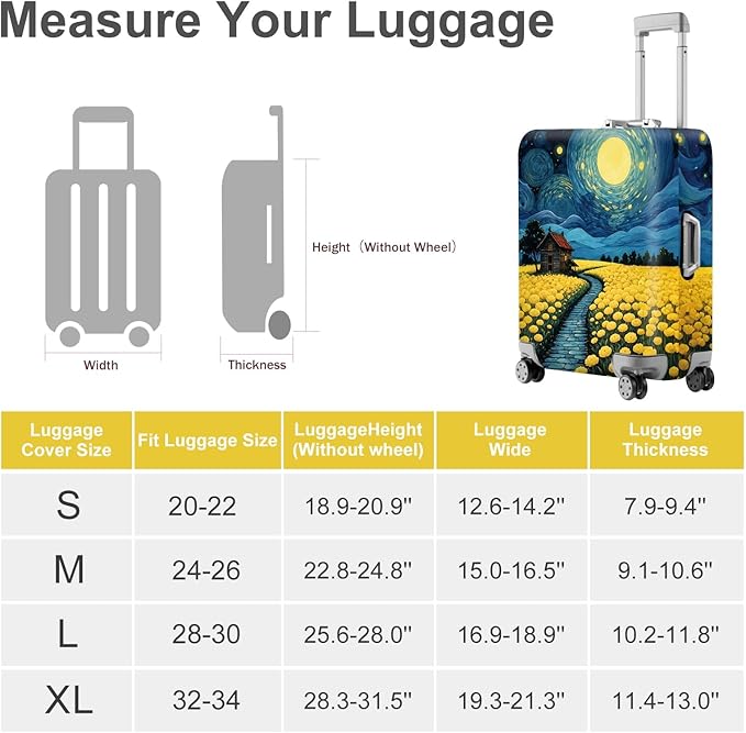 ANNA QUEEN Moonlit Field Luggage Cover, Dreamy Night Landscape Suitcase Protector for 28-30 Inch Travel Bags