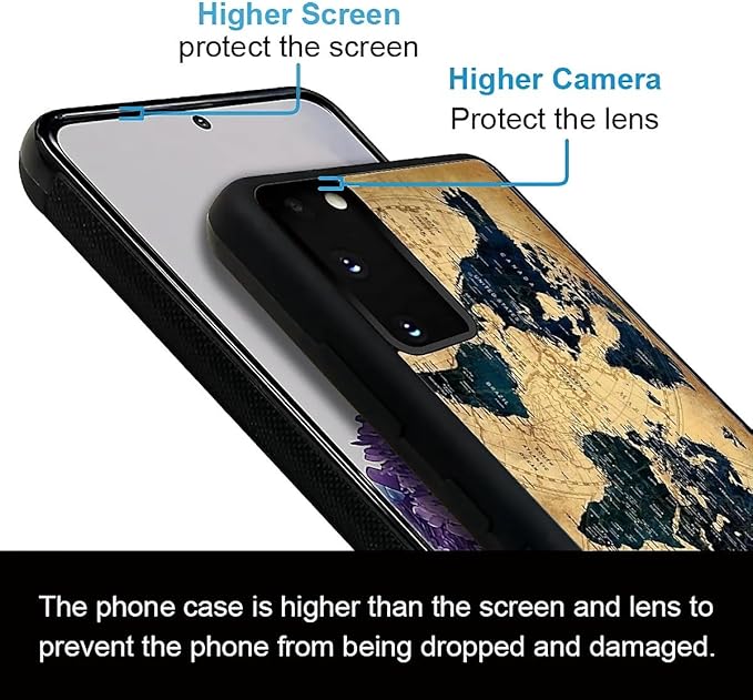 for Samsung Galaxy S20 Case, Brown World Map Pattern Graphic Design Girl Boy Soft Silicone Hard Acrylic Shock Protection for Samsung Galaxy S20